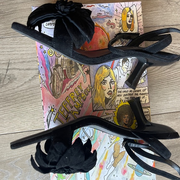 JEFFREY CAMPBELL Honolulu Floral Suede Ankle Strap Sandals Sz 7.5 - Picture 13 of 14